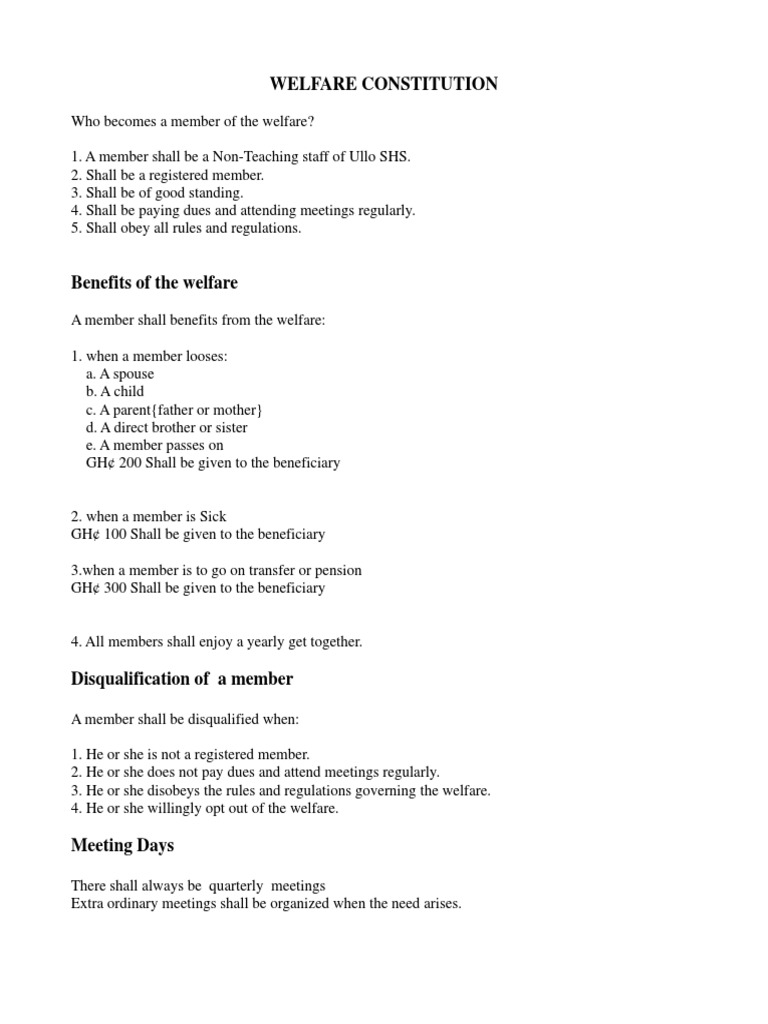 Welfare Constitution PDF