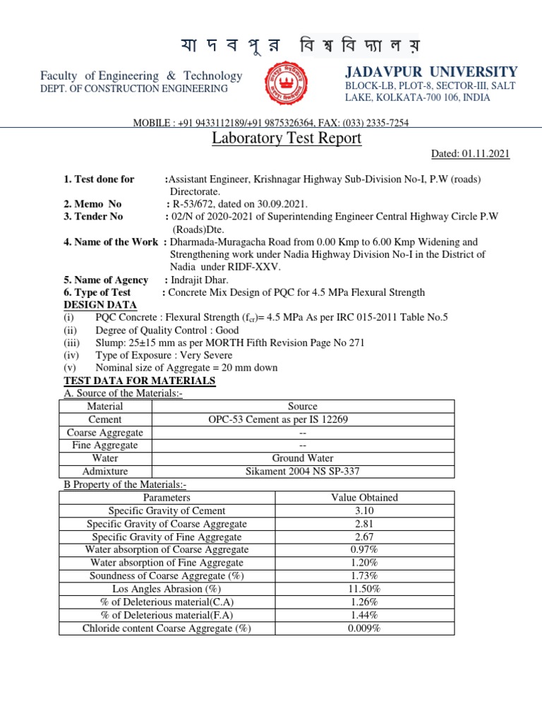 Laboratory Test Report: Faculty of Engineering & Technology | PDF ...