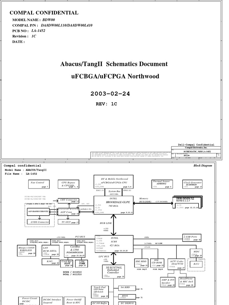 Compal La-1452 Schematics | PDF | Computer Hardware | Electrical ...
