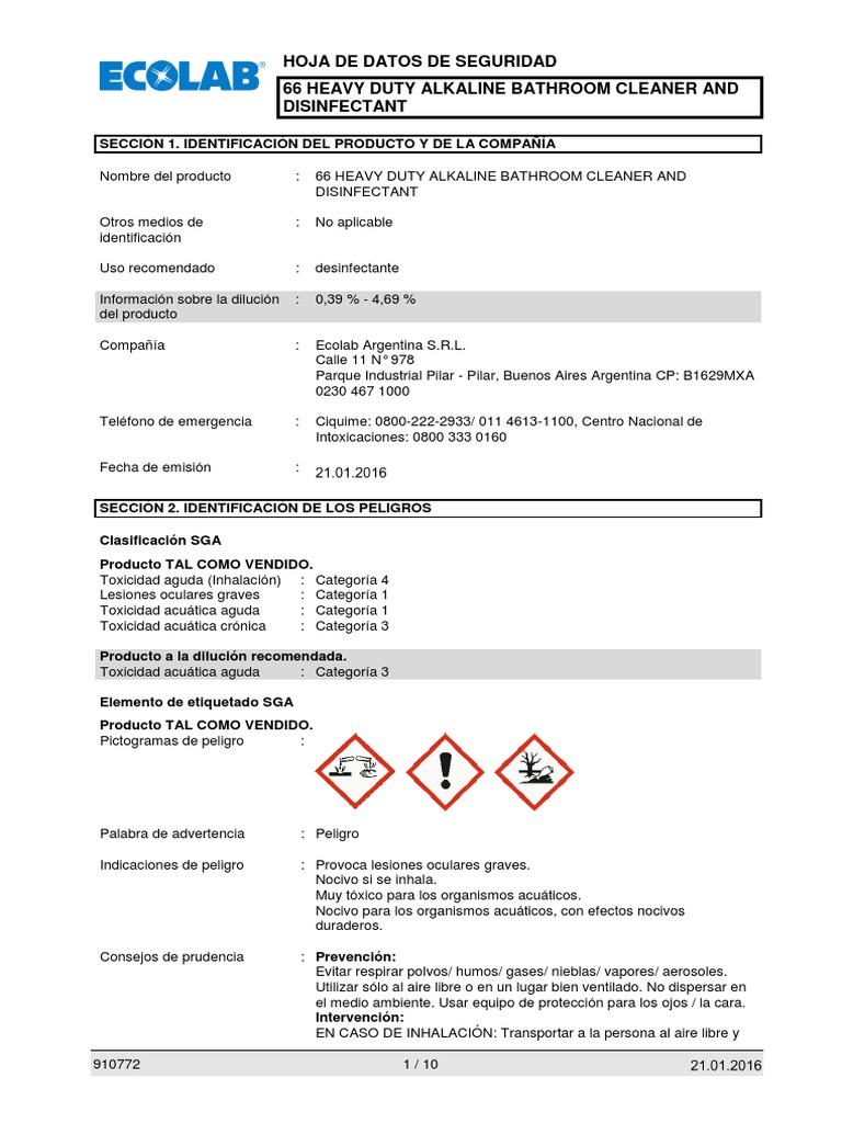 66 Heavy Duty Alkaline Bathroom Cleaner and Disinfectant Spanish ...