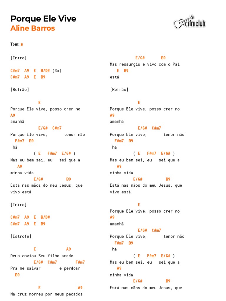 Cifra Club Aline Barros Porque Ele Vive PDF Crença e doutrina