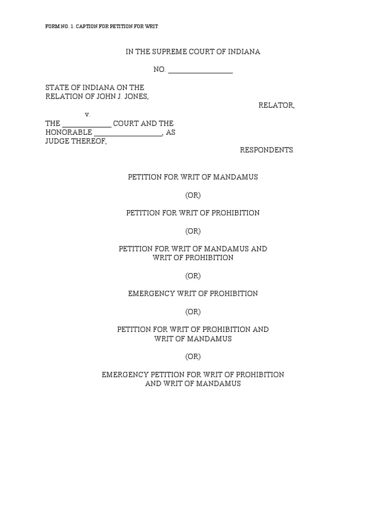 Form No. 1. Caption For Petition For Writ | PDF | Law