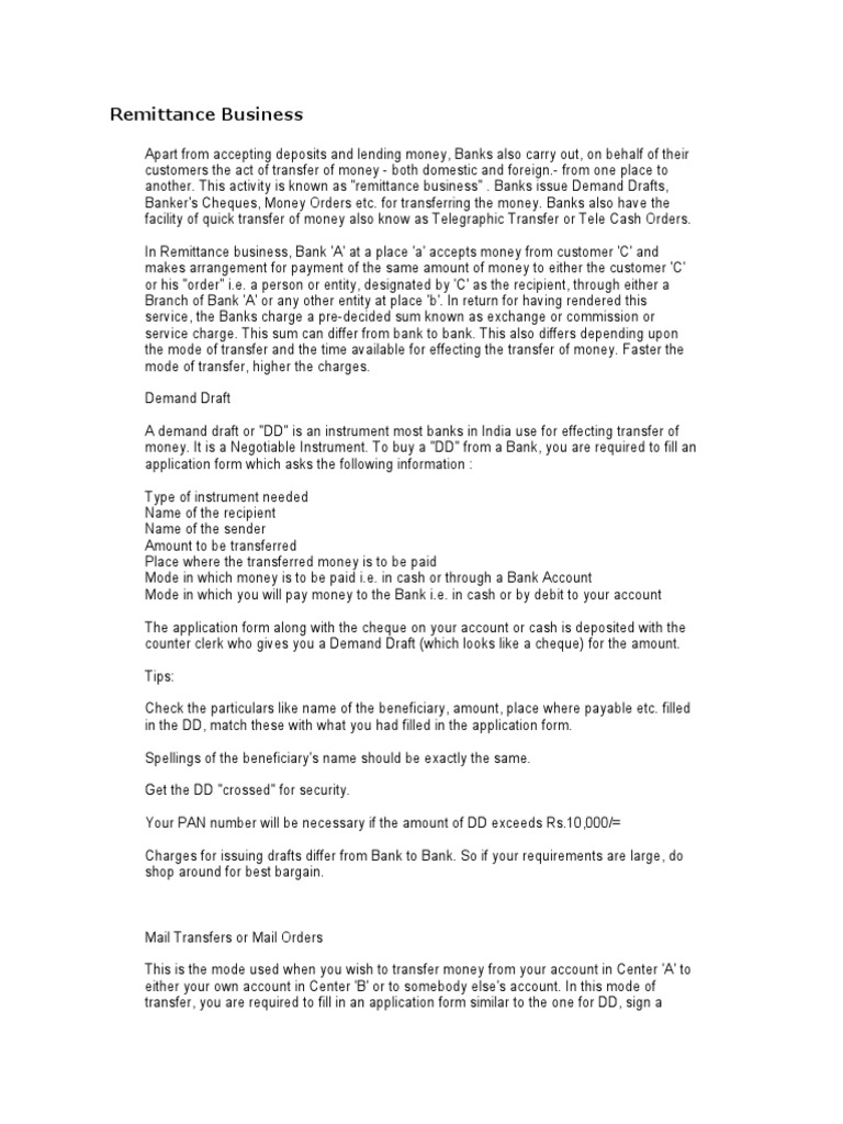 Remittance Pdf Banks Money