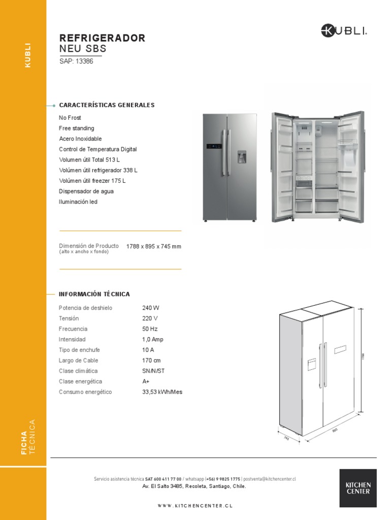 Ficha Tecnica Refrigerador NEU SBS PDF