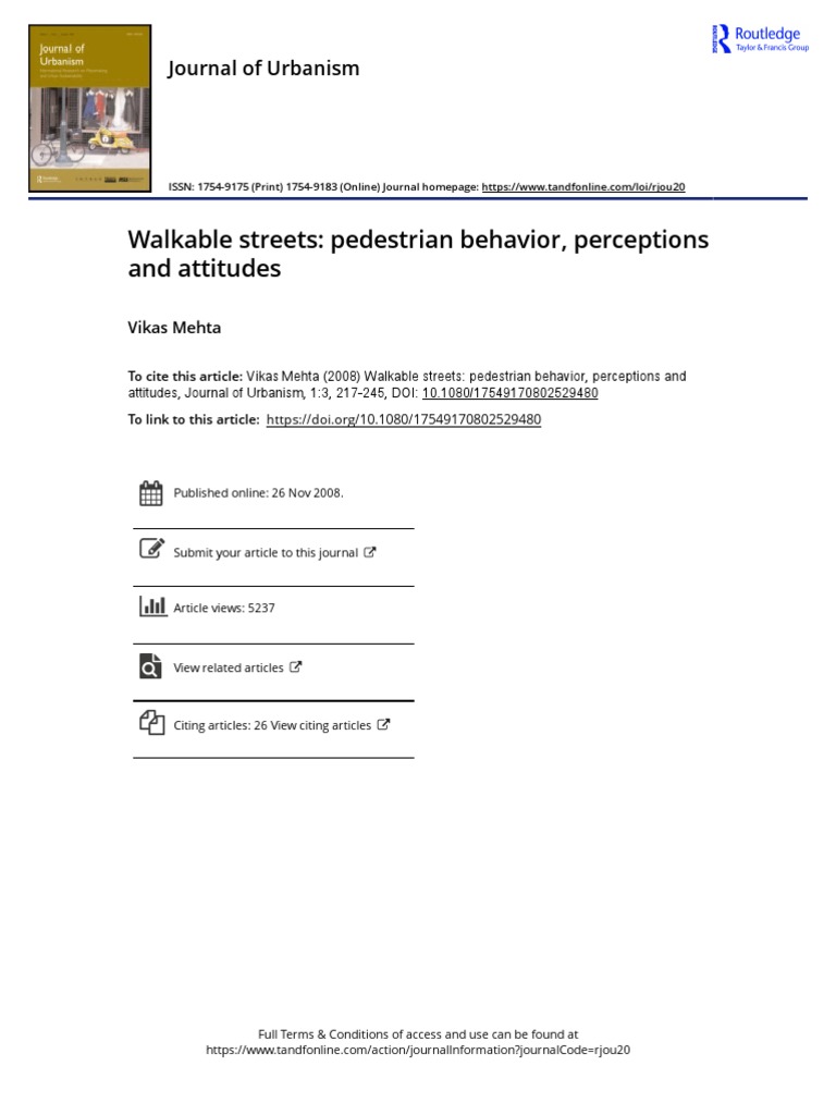 Walkable Streets: Pedestrian Perceptions | PDF | Perception | Urban Design