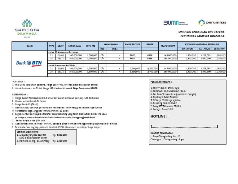 Simulasi angsuran KPR Tapera Perumnas Samesta Dramaga PDF
