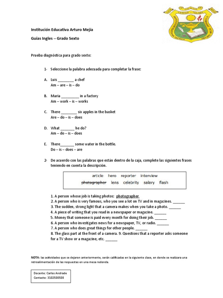Guias Grado 6 Arturo Mejia English | PDF