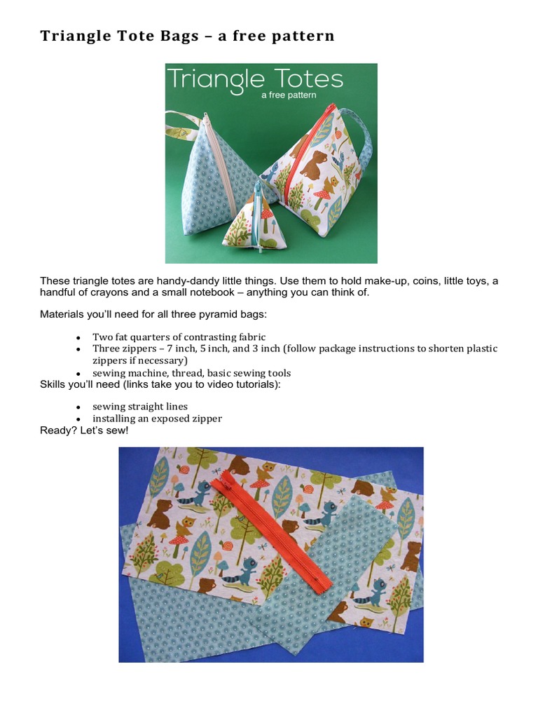Triangle Tote Bags PDF Seam (Sewing) Sewing