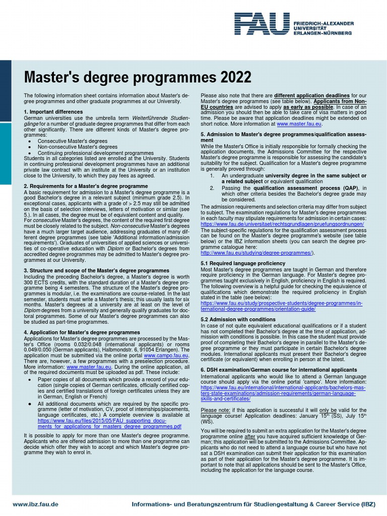 Master's Degree Programmes Overview 2022 | PDF | Academic Degree ...