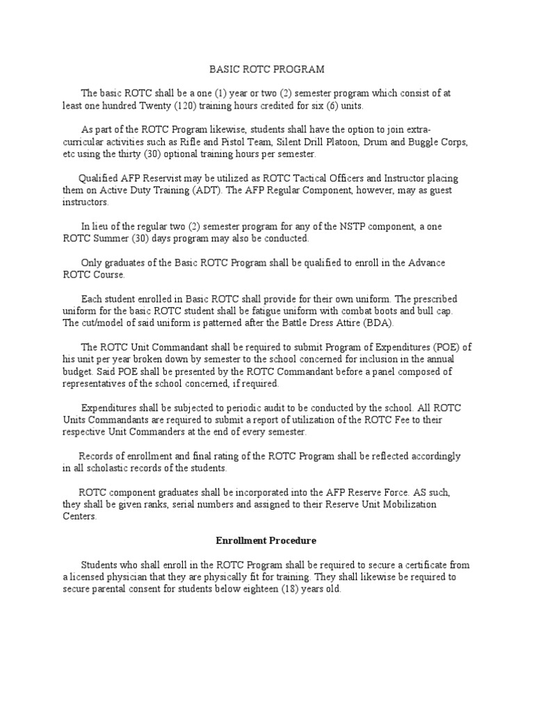 Basic Rotc Program Reserve Officers' Training Corps Officer (Armed