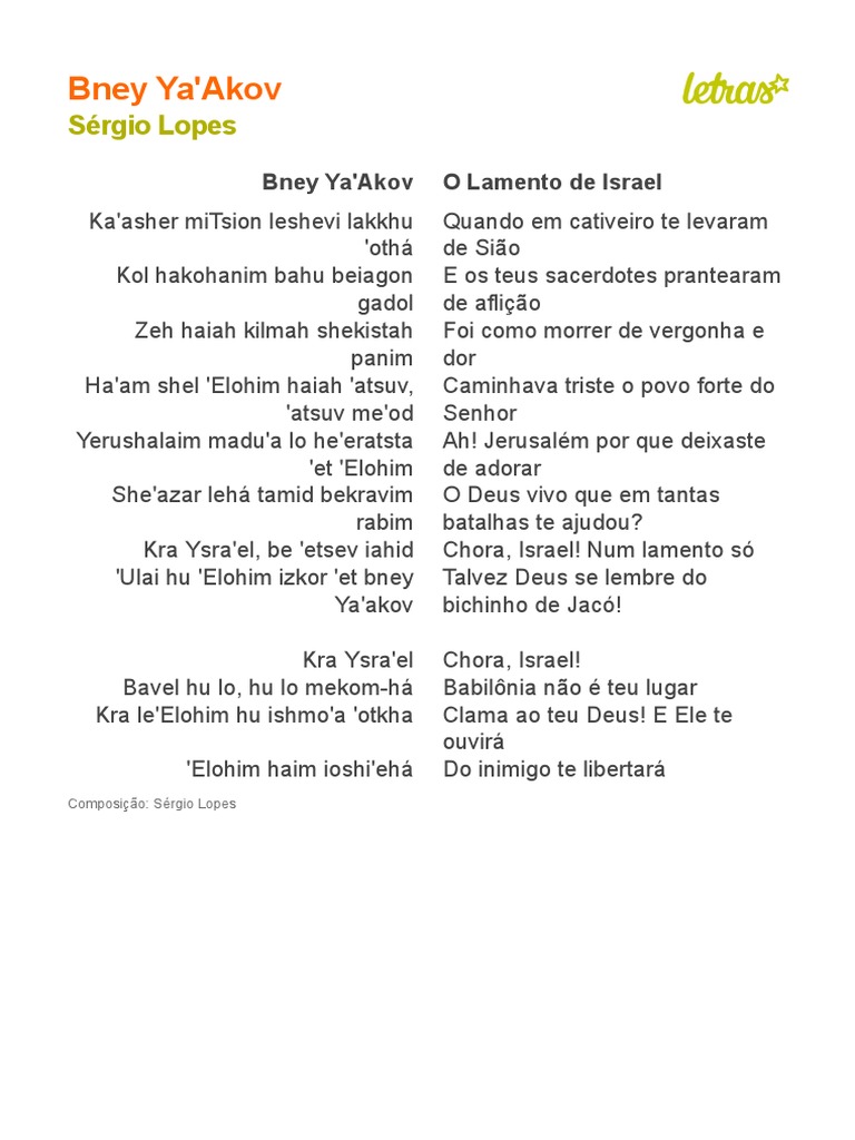 Bney Ya Akov Tradução Sérgio Lopes Impressão Pdf
