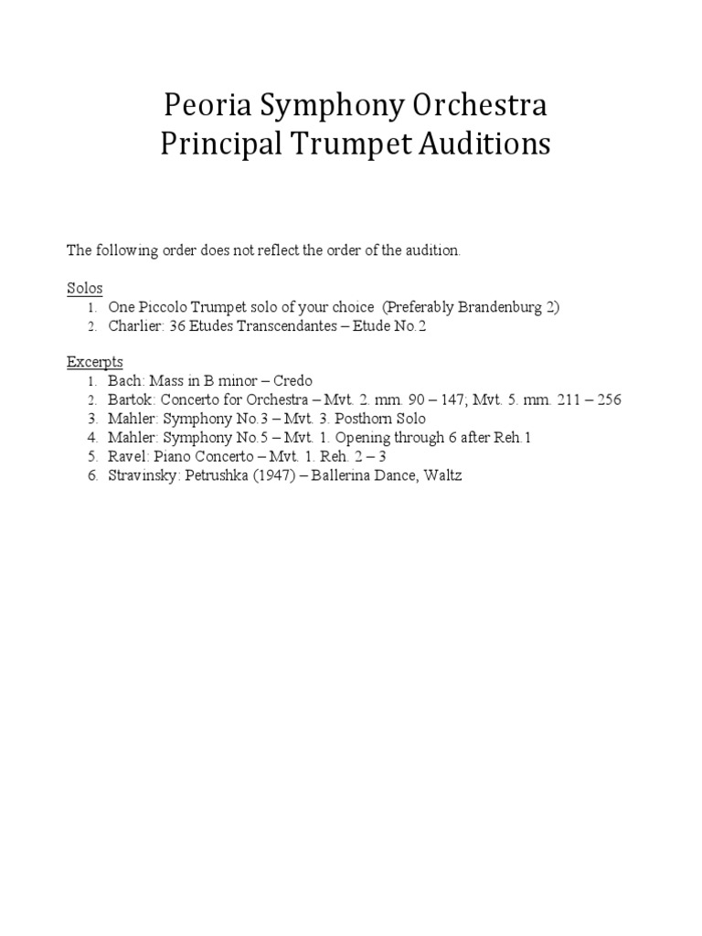 Peoria'Symphony'Orchestra' Principal'Trumpet'Auditions' ' ' PDF