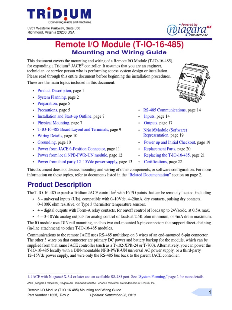 Remote I/O Module (T-IO-16-485) : Product Description | PDF | Power ...