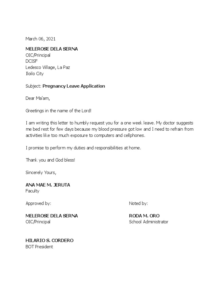 Maternity Leave Application | PDF