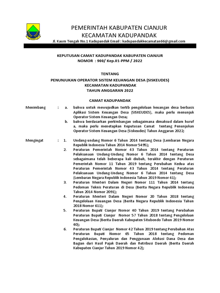 Sk Operator Siskeudes 2022 Pdf