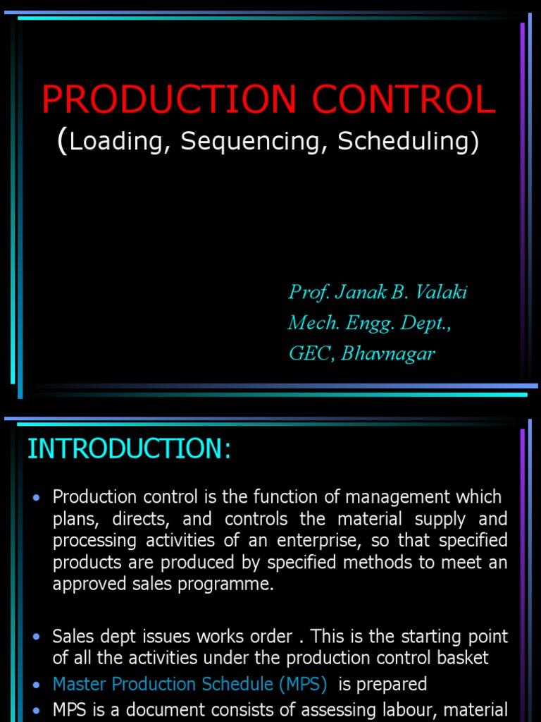 Production Control: Loading & Scheduling | PDF
