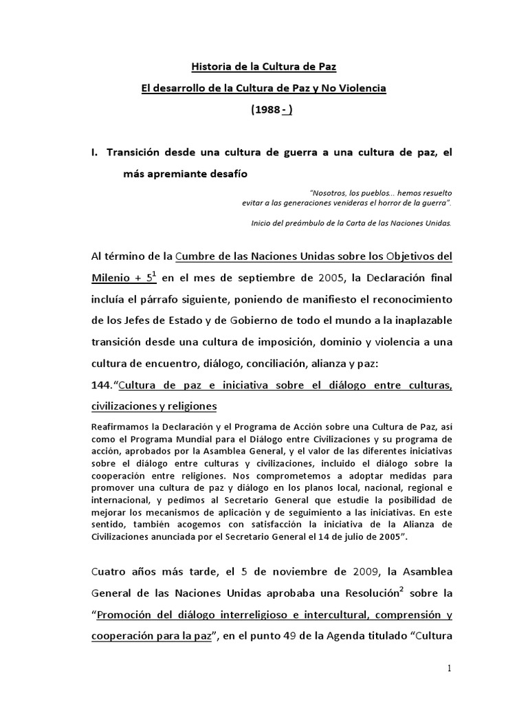 Historia de La Cultura de Paz | PDF | Tolerancia | Paz