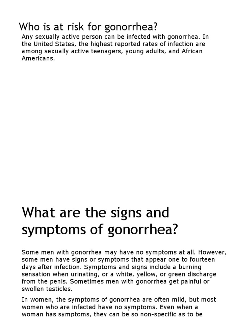 Who Is at Risk For Gonorrhea? PDF Sexually Transmitted Infection
