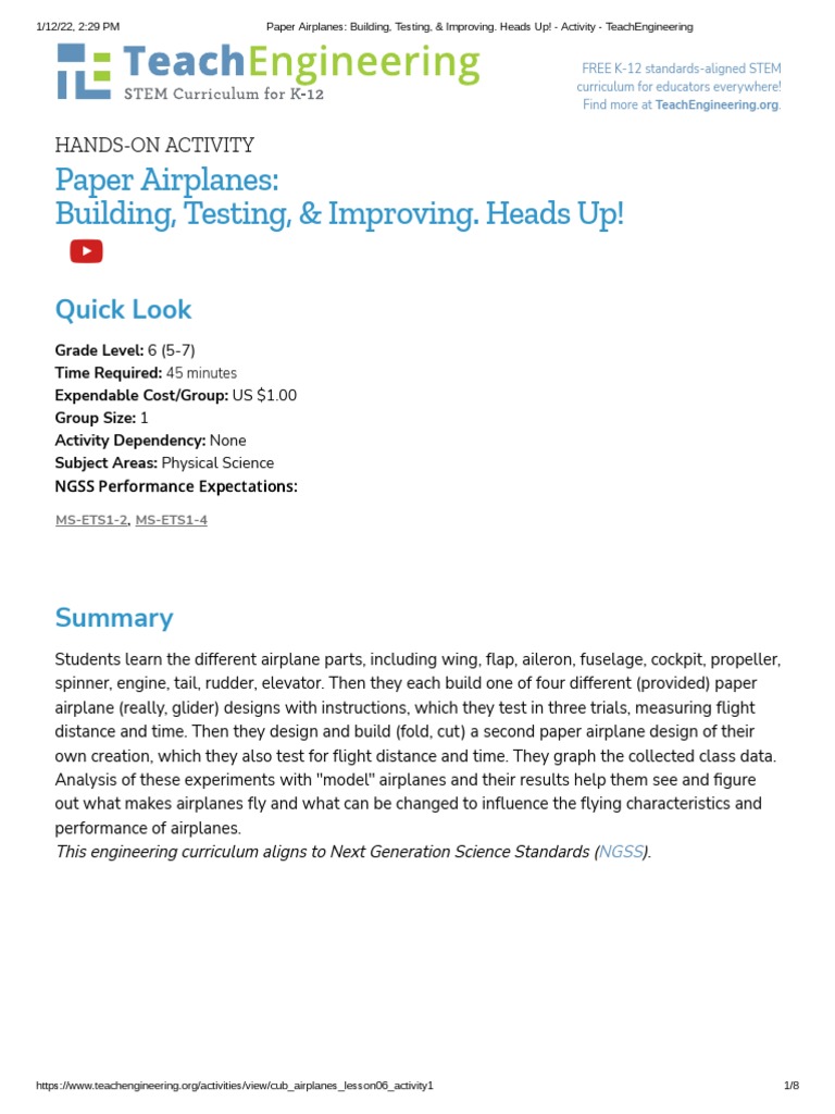 Paper Airplanes: Building, Testing, & Improving. Heads Up