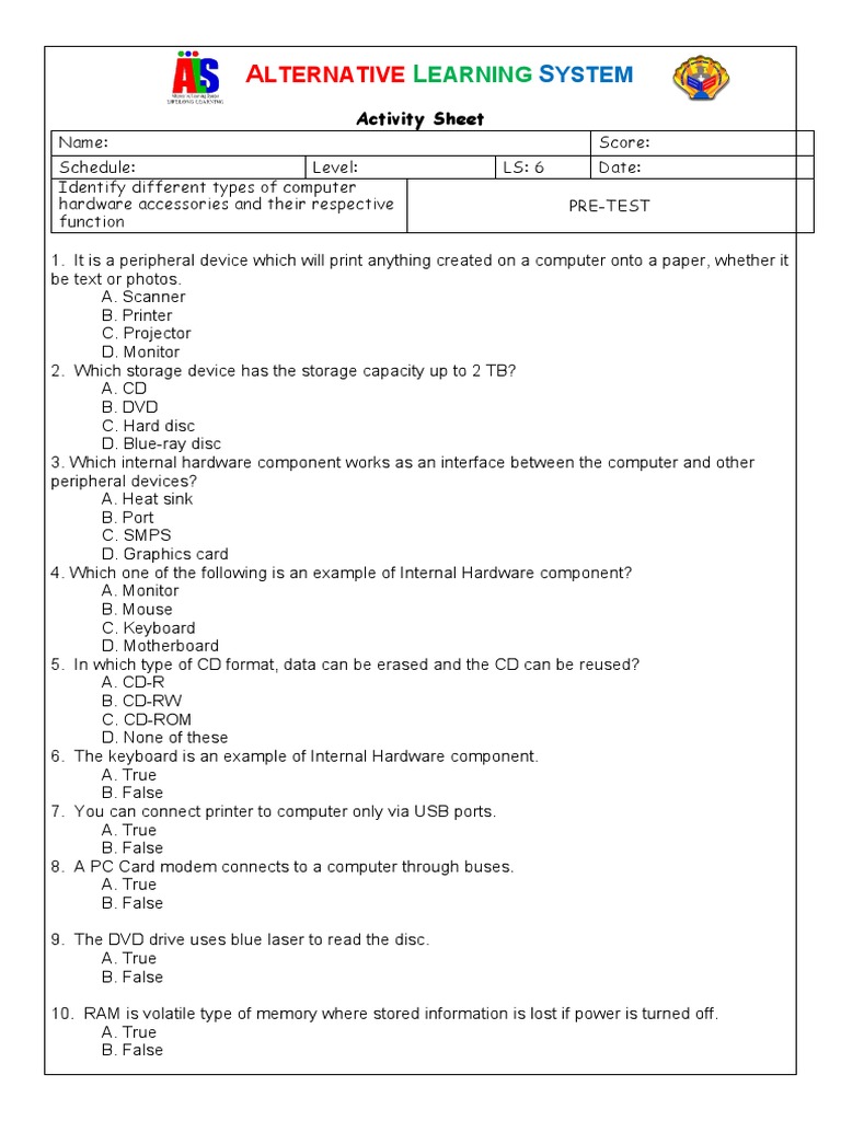 Identify Different Types of Computer Hardware Accessories and Their Respective Function PDF