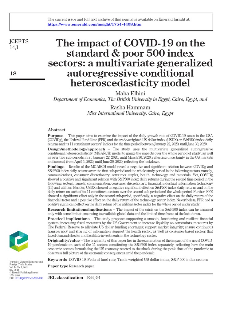 The Impact of COVID19 On The Standard & Poor 500 Index Sectors A Multivariate Generalized