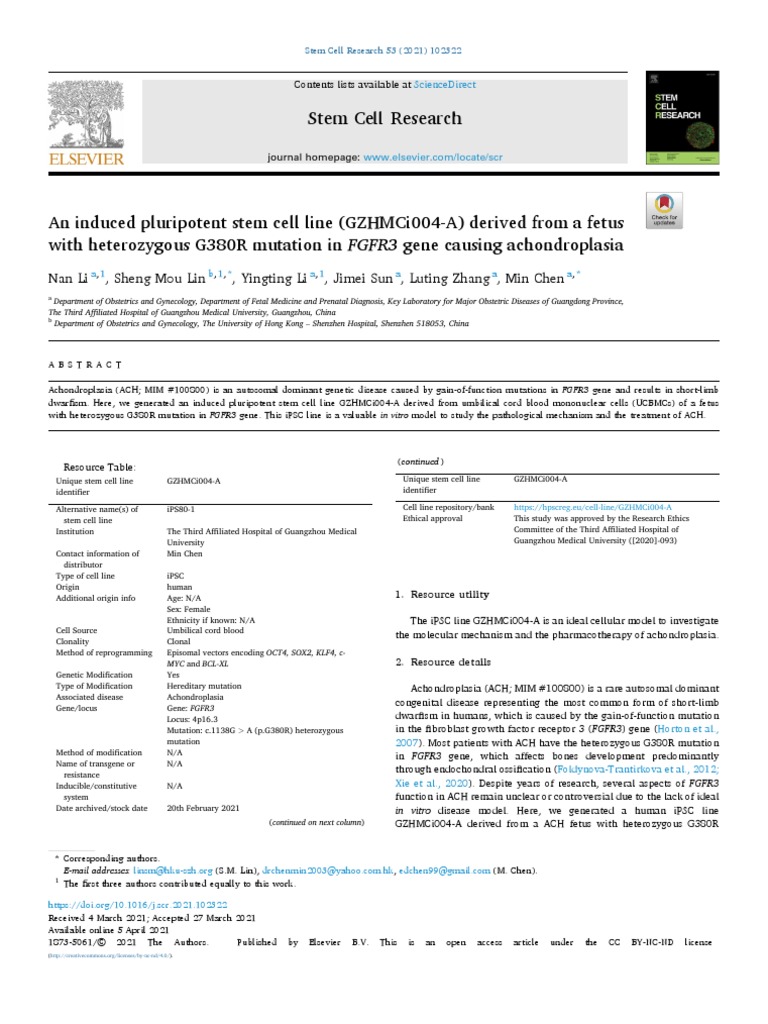 An Induced Pluripotent Stem Cell Line GZHMCi004 A Derived Fro - 2021 ...