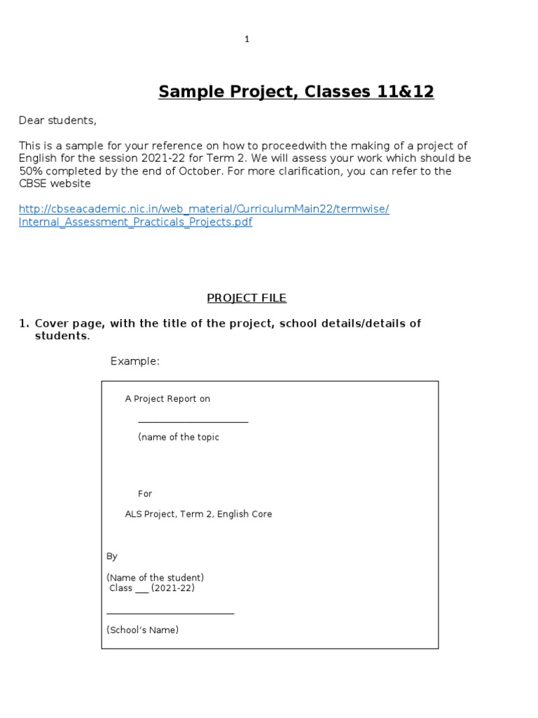SAMPLE PROJECT, Class 11 12 | PDF | Goal | Learning