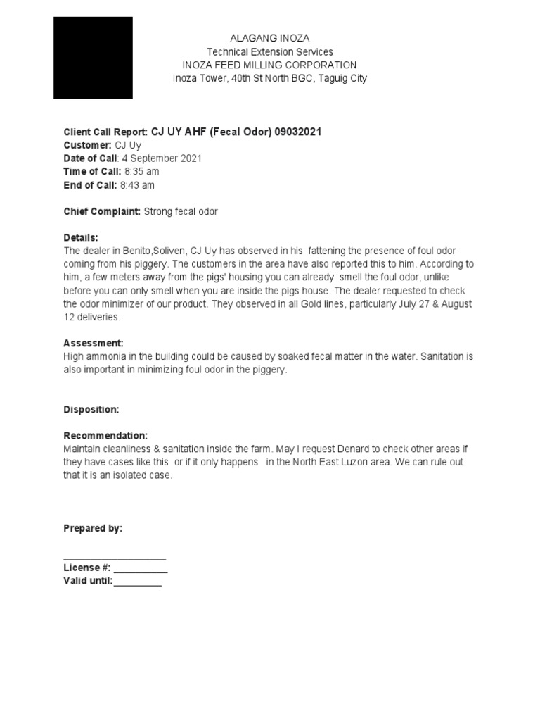 Generic Client Feedback Via Call Report | PDF | Law | Home & Garden