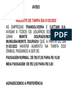 Aviso Aumento de Tarifa MTD-MGB