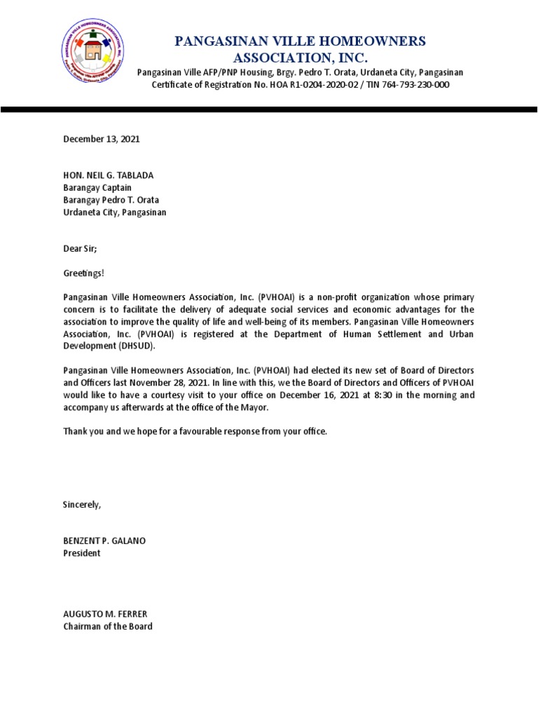 Pangasinan Ville Homeowners Association Inc PDF