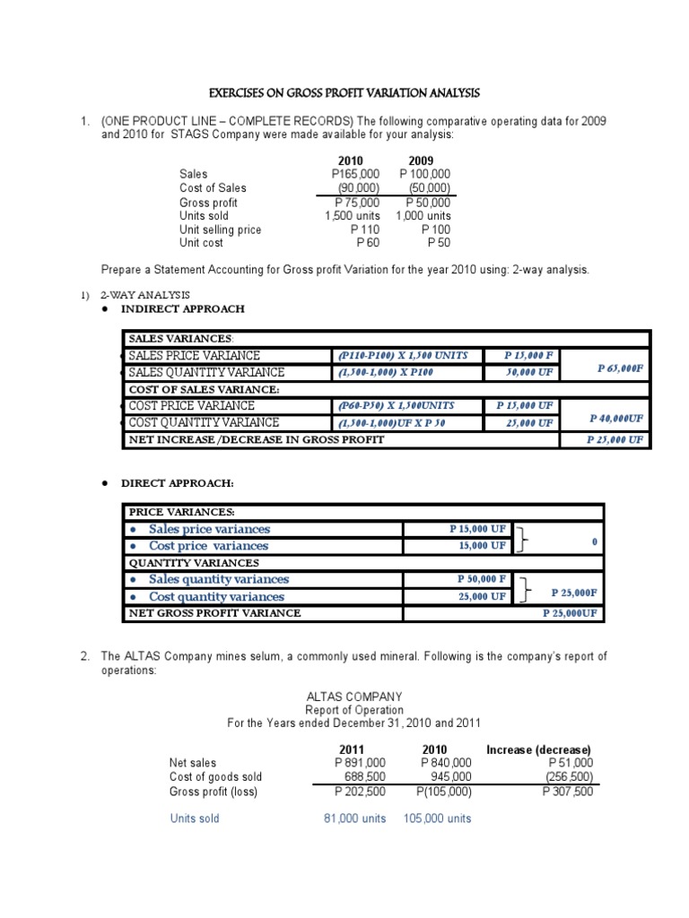 Gross Profit Variance Analysis 2010 | PDF | Cost Of Goods Sold | Business