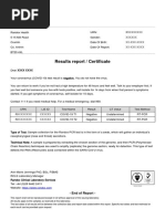 Results Report / Certificate: RXXXXXXXX XXXXXX XX XXX XXXX XX XXX XXXX