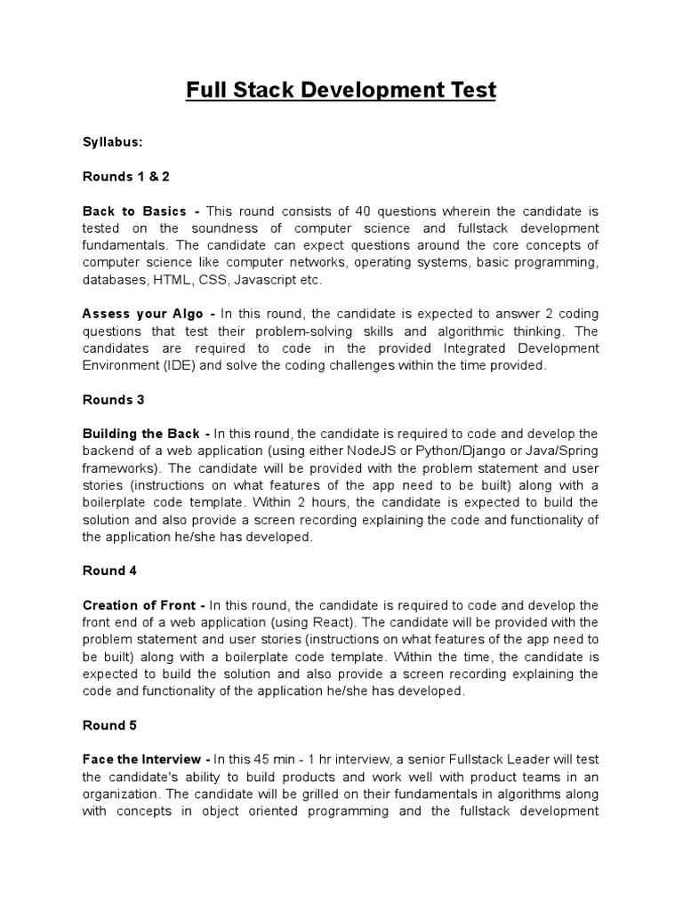 Full Stack Development Test | PDF | Web Application | Java Script