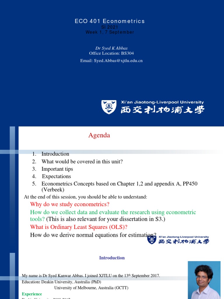 Introduction to Econometrics Course | PDF | Ordinary Least Squares ...