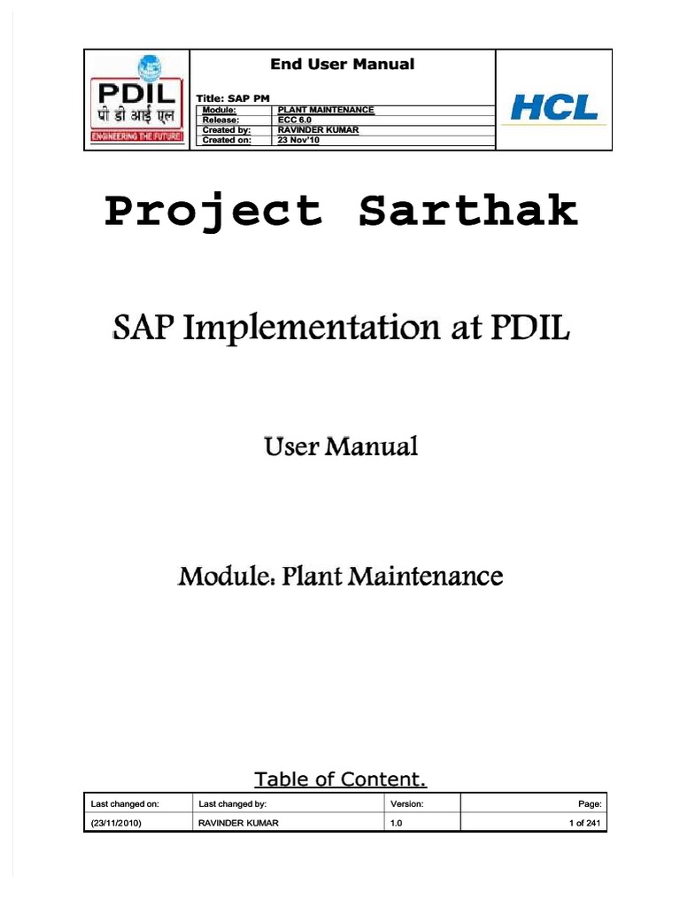 SAP PM User Manual Overview | PDF | Window (Computing) | Menu (Computing)