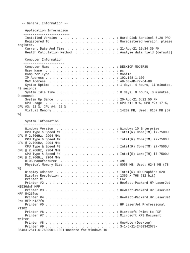 Disk Report 2021 08 21 | PDF | Hard Disk Drive | Computer Engineering