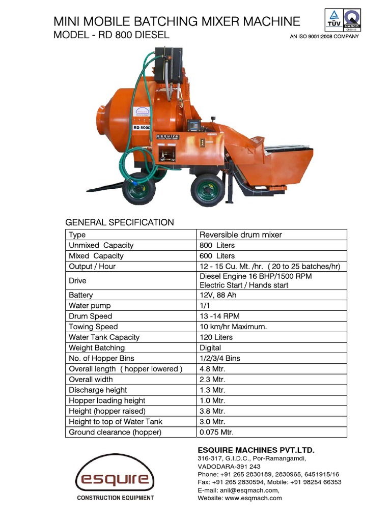 Rd-800d Spec. For Diesel | PDF