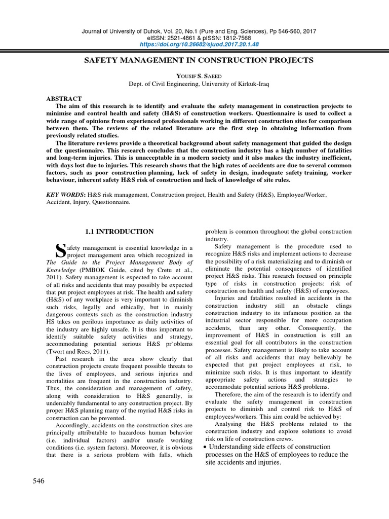 Safety Management in Construction Projects Identifying and Evaluating