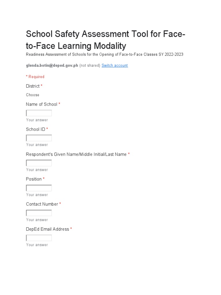 School Safety Assessment Tool For Face To Face PDF Personal