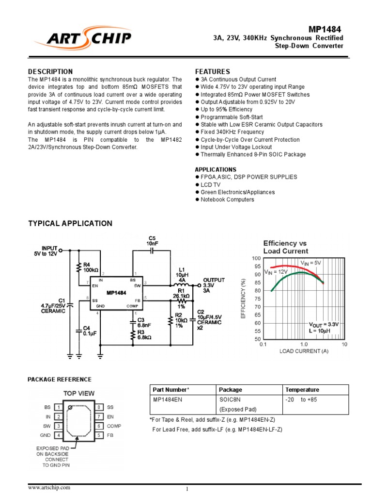 MP1484: 3A Step-Down Converter Datasheet | PDF | Capacitor | Rectifier