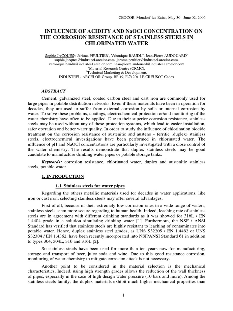 Influence of Acidity and Naocl Concentration On The Corrosion