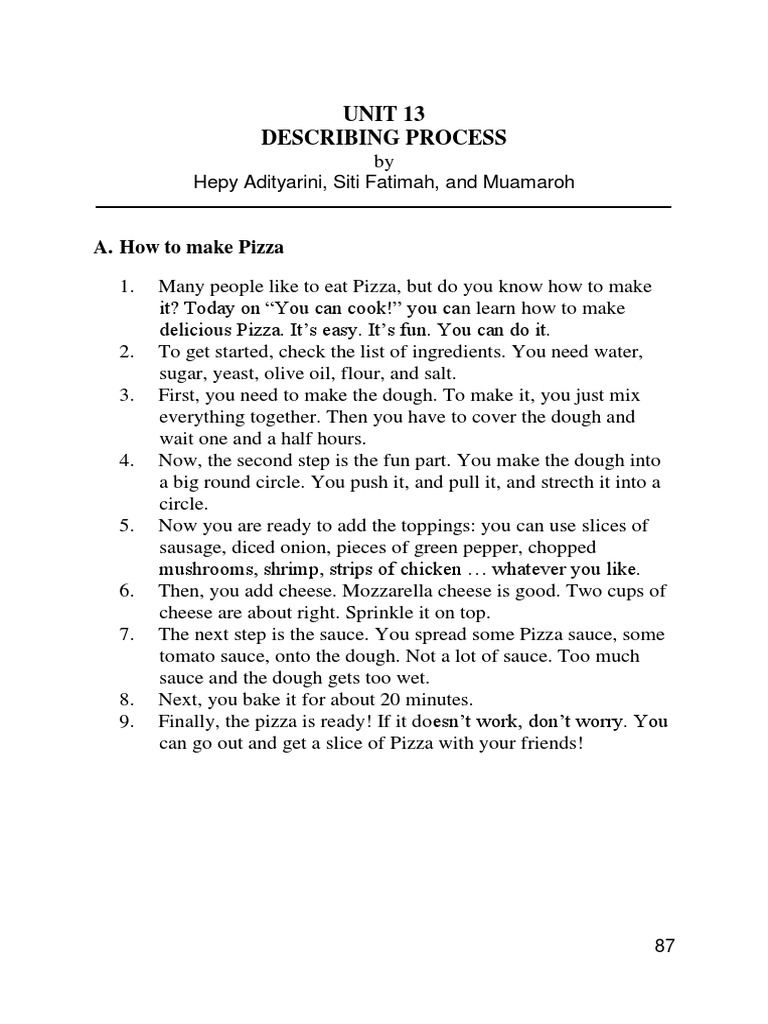 Process Descriptions for Students | PDF | Pizza | Dough