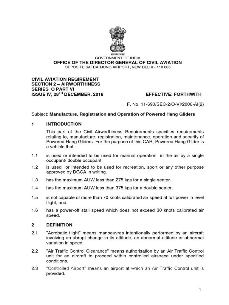 Regulation and Operation of Powered Hang Gliders in India PDF