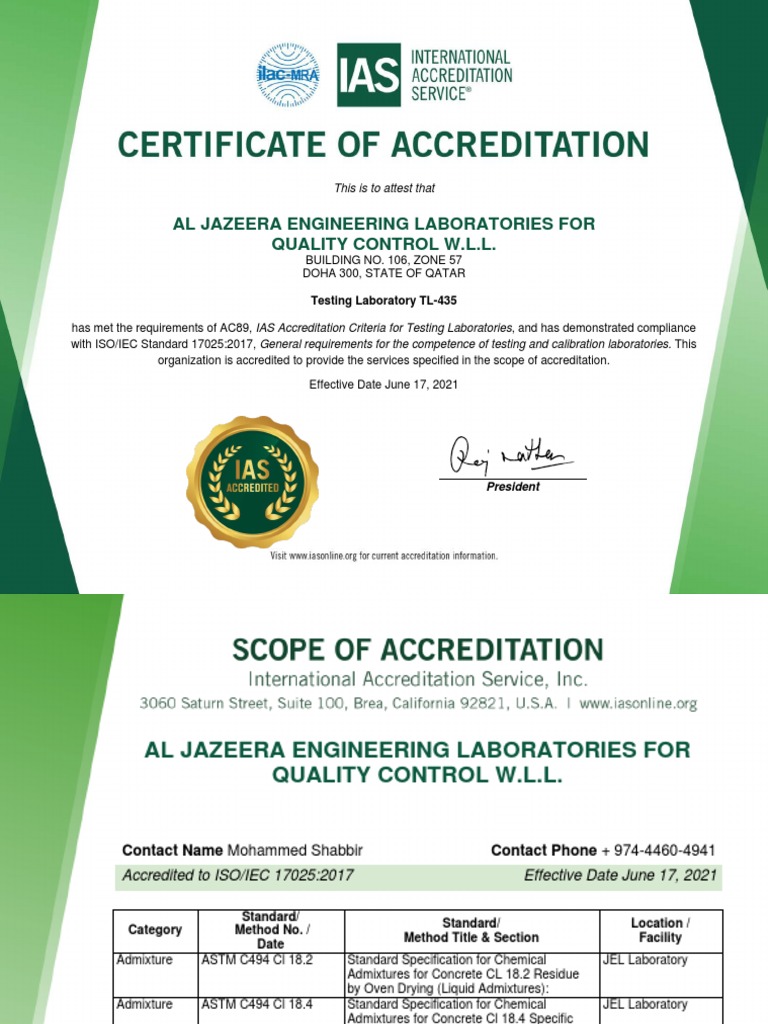 Al Jazeera Engineering Laboratories For Quality Control W.L.L | PDF ...