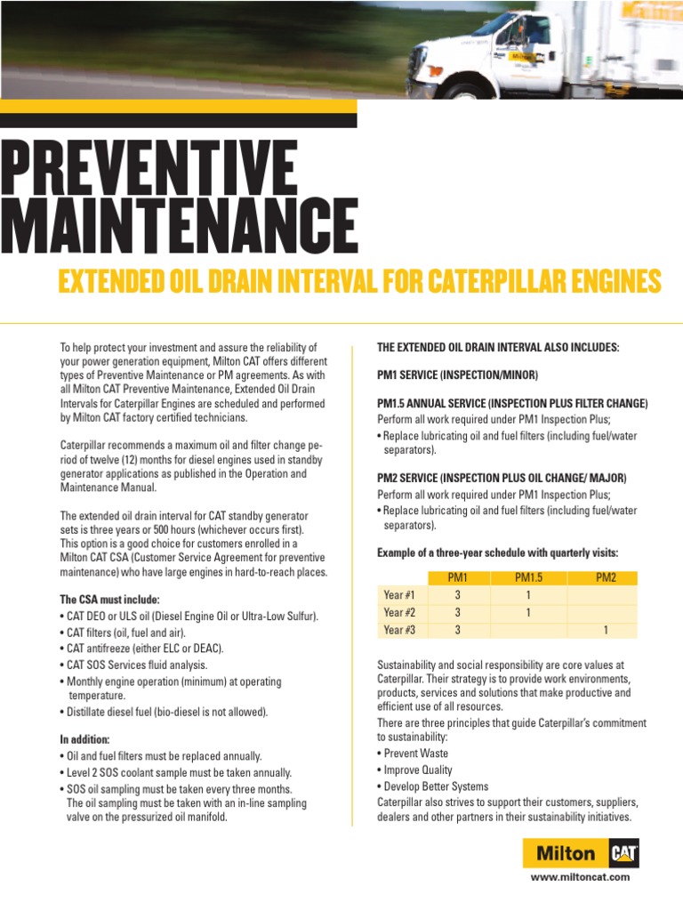 Preventive Maintenance Extended Oil Drain Interval For Caterpillar