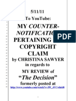 Christina Sawyer Filed A "Copyright Claim" Against My Youtube Clip & I Made A Counter-Notification of Fair Usage