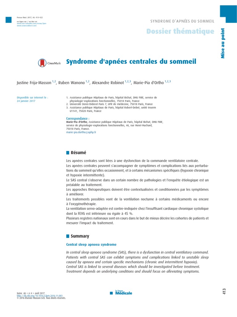 2017 - Syndrome D'apnées Centrales Du Sommeil | PDF | Syndrome d'apnées ...