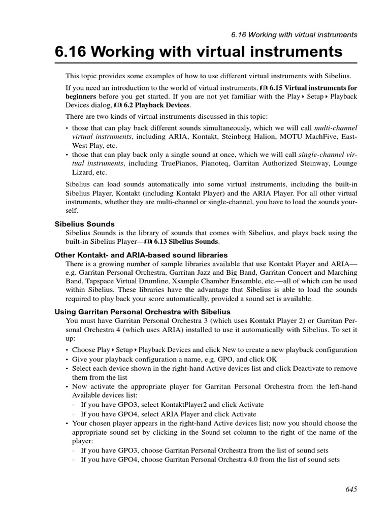 Sibelius Virtual Instruments Reference 6 16 PDF Piano Computing