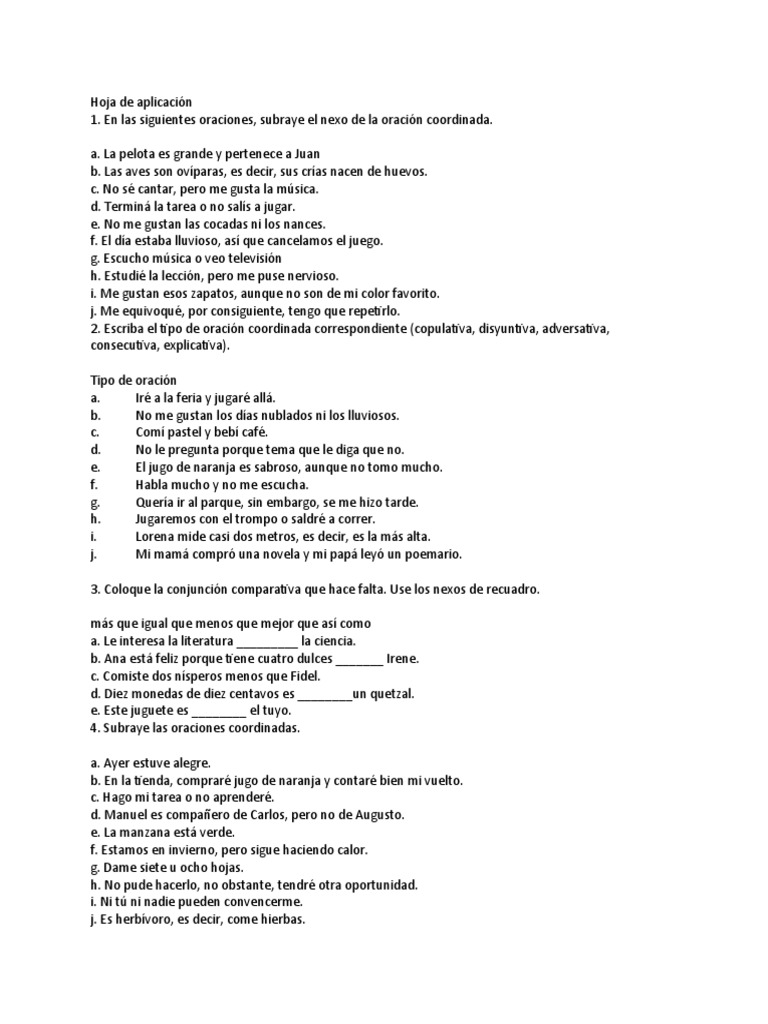 Oraciones Coordinadas y Comparativas | PDF | Artes del Lenguaje y ...