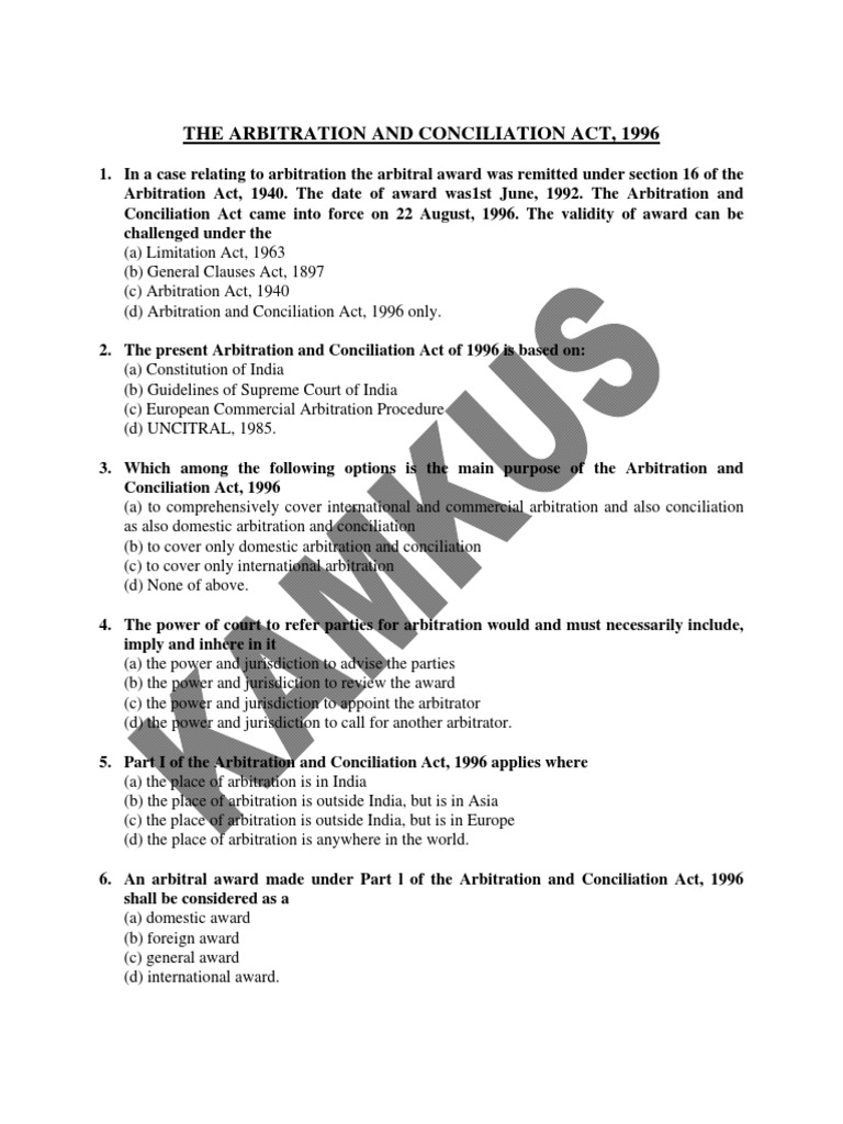 Arbitration and Conciliation Act 1996 Overview | PDF